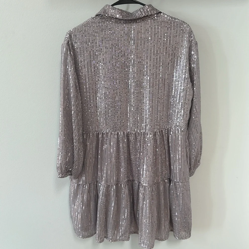 The Bettina Tiered Shirt Dress by Maeve: Mini Sequin Edition - Picture 4 of 7